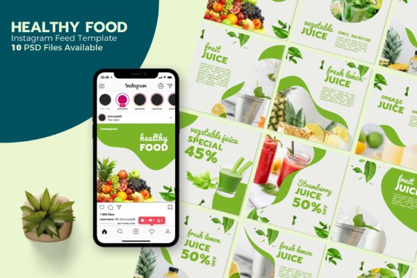 绿色健康食品Instagram社交配图模板 Healthy Food – Food Instagram Post Template