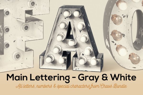 灰白色透明大框灯泡艺术装饰字母 Marquee Light Bulbs Chaos 12 – Gray White Letters