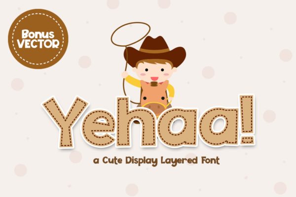可爱缝线设计风格英文无衬线装饰字体 Yehaa!