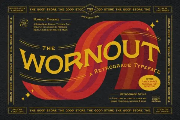 复古线条倾斜样式英文衬线字体 Wornout Typeface