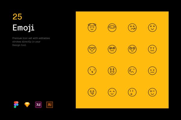 25个表情符号线条图标 Emoji – Iconuioo