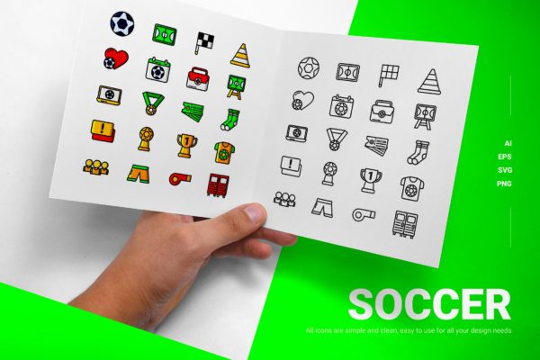 足球主题彩色&线条图标矢量素材 Soccer – Icons