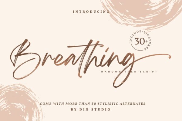 浪漫唯美书法连笔设计手写字体 Breathing Brush Signature Font
