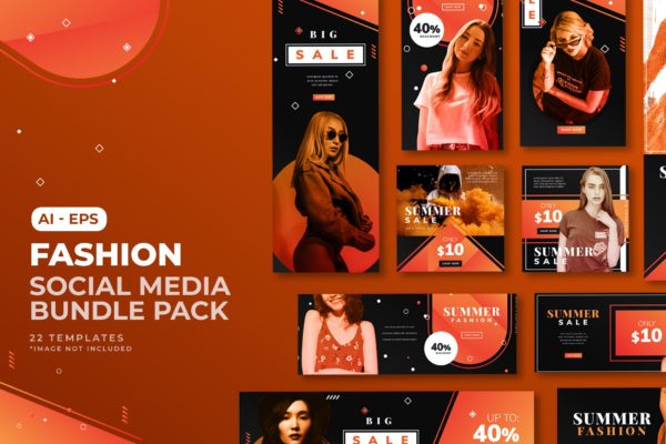 时尚大促活动社交媒体广告设计模板套装v4 Fashion Social Media Template Bundle