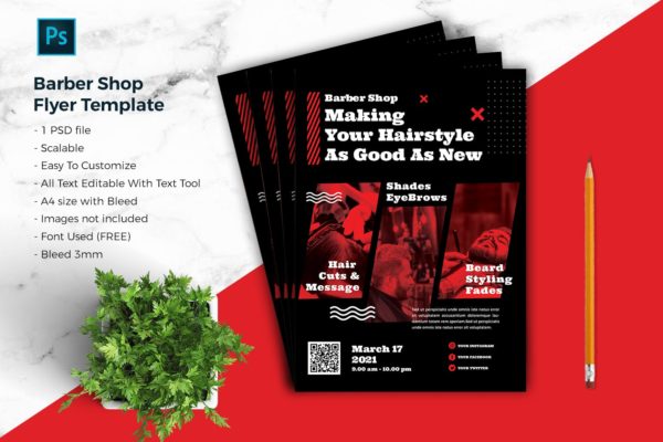 沙龙理发店海报传单模板v3 Barbershop Flyer Template vol-03