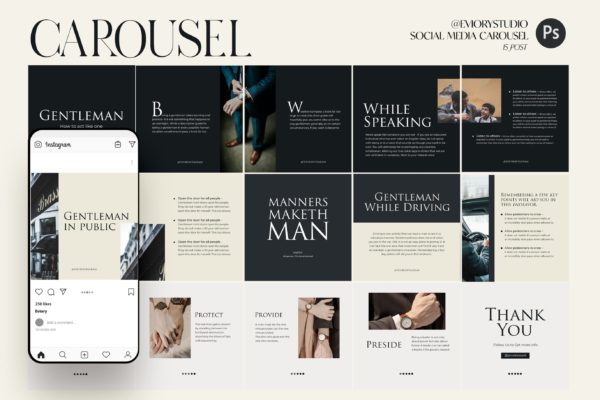 钟表品牌Instagram推广社交广告轮播图模板 Gentleman Act – Carousel Template Instagram