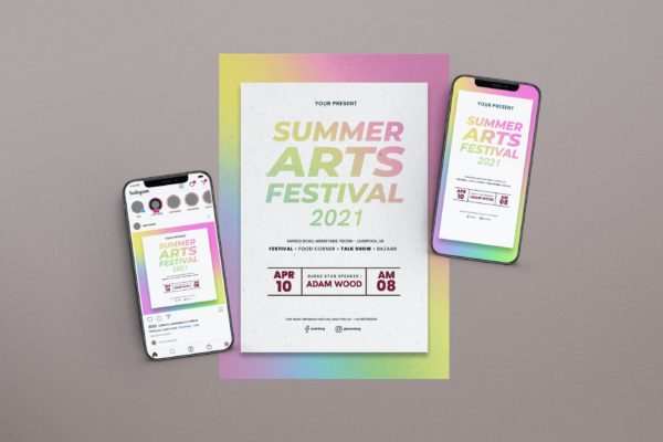 夏季艺术节传单&社交贴图集 Summer Art Festival Flyer Set