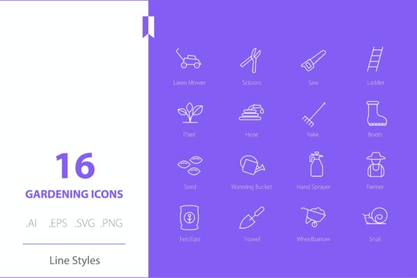 园艺主题线条图标包 Gardening Icon Set Line Styles