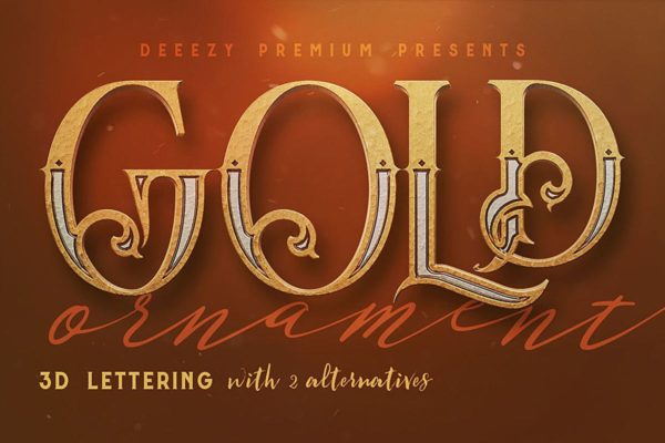 镀金装饰效果3D立体英文字体PNG素材 Golden Ornament- 3D Lettering