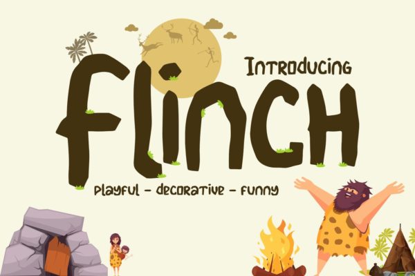 儿童插画树干石头绿草装饰字体 Flinch
