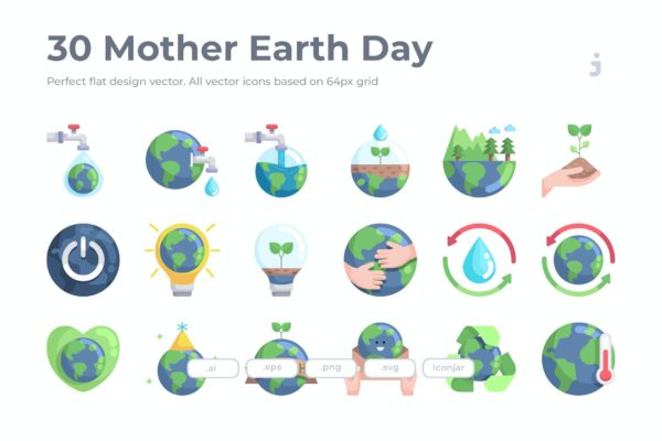 30枚地球母亲日主题扁平图标 30 Mother Earth Day – Flat