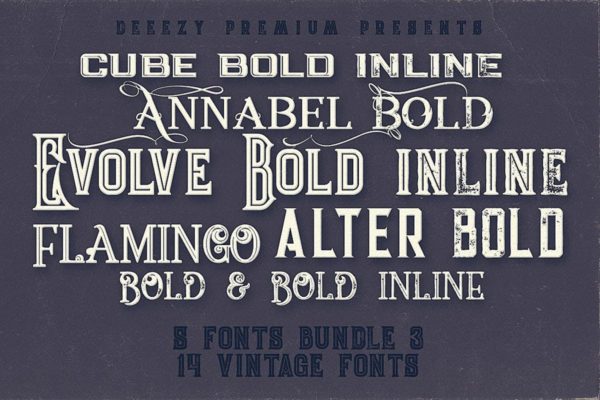 5款酷炫复古风线条装饰字体v3 5 Fonts Bundle 3
