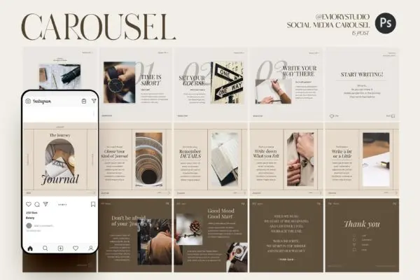 杂志版式品牌推广Instagram社交广告轮播图模板 Journal – Carousel Template Instagram