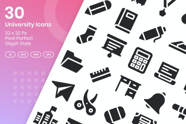 30个大学字体矢量图标集 30 University Icons Set – Glyph