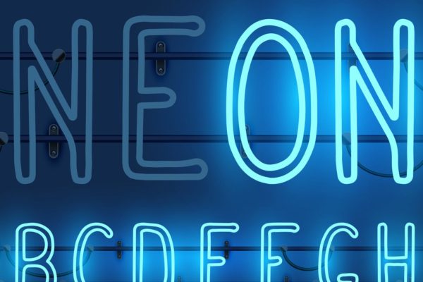 三原色蓝绿红霓虹效果装饰字体 Neon alphabet letters in three colors
