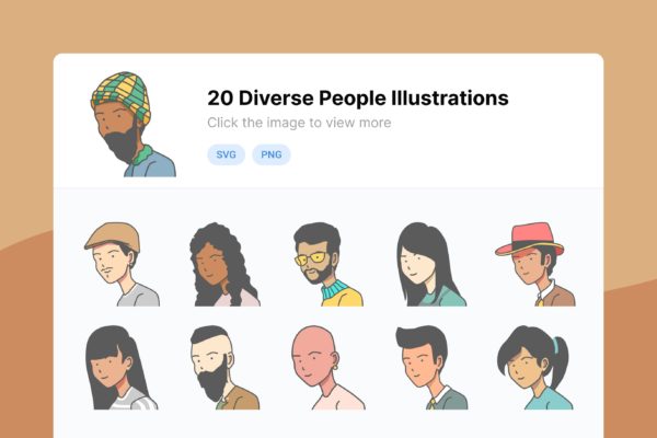 20个多元化人物头像插画 Diverse People Avatar Illustration