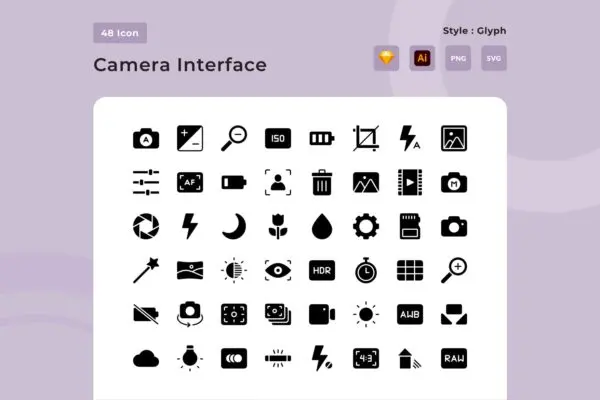 相机UI界面轮廓样式图标包 Camera Interface Glyph Style Icon Pack