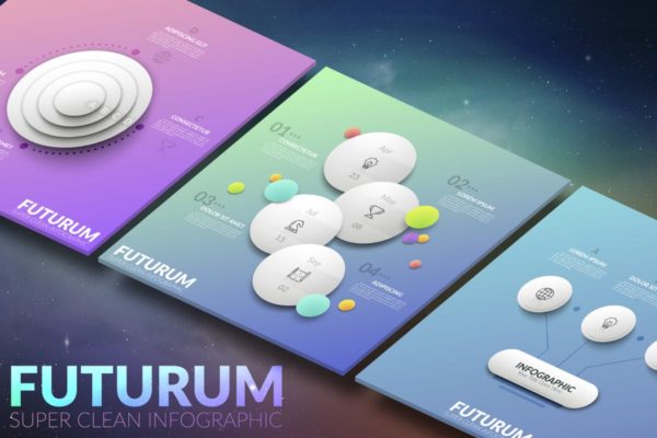 未来风格白色形状元素信息图表设计模板 Futurum Infographic. White.