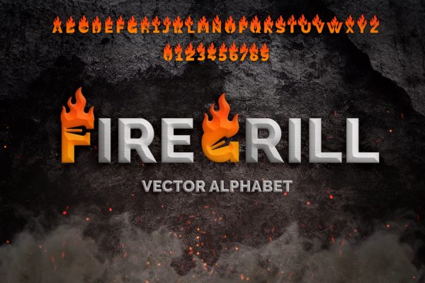 艺术火烤设计包装门面装饰字体 Fire Grill Alphabet