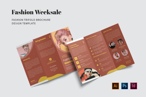 时装周特卖主题三折页小册子/宣传册模板 Fashion Weeksale Trifold Brochure