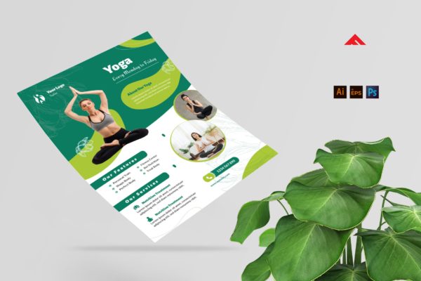 绿色瑜伽运动宣传单设计模板 Green Yoga Flyer