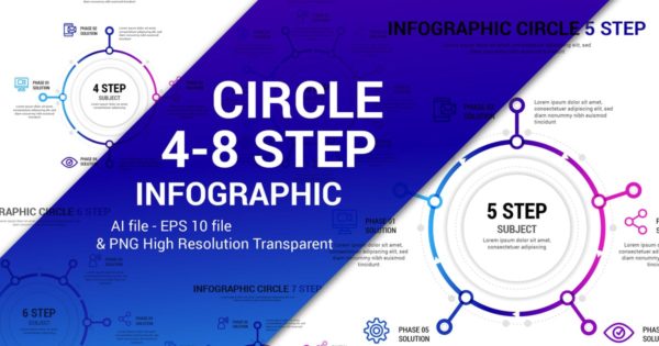 圆形步骤信息图表元素模板矢量套件 Circle Step infographic