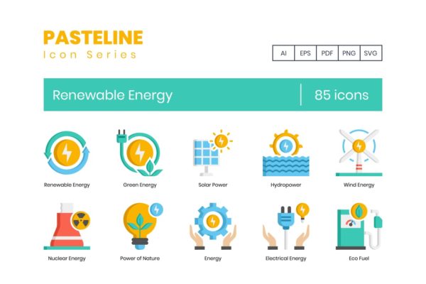 85个Pasteline系列可再生能源图标 85 Renewable Energy Icons – Pasteline Series