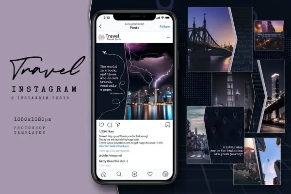 旅游推广Instagram帖子社交配图模板 Travel Instagram Posts
