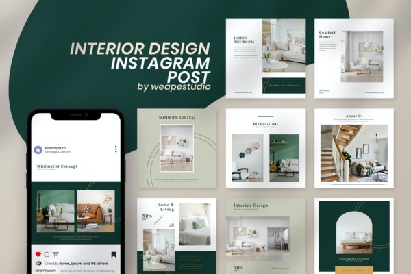 室内设计Instagram广告配图模板 Interior Design Instagram Post Template