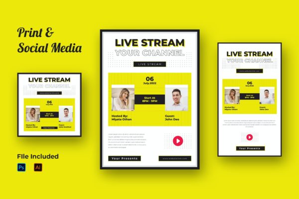 社交媒体直播广告贴图套件 Social Media Live Stream Kit