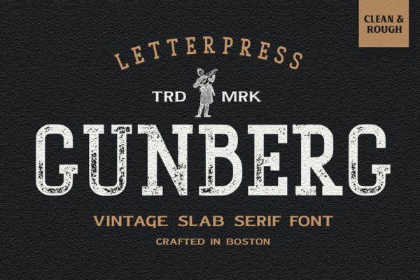 高级复古破碎感英文字母设计 Gunberg Vintage Font