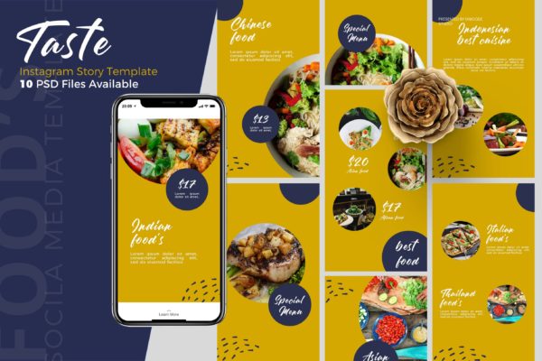 特色美食推广Instagram社交配图模板 Taste – Food Instagram story Template