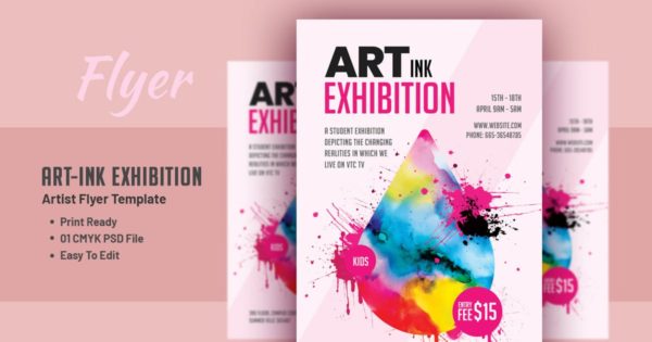 水墨展览艺术家海报模板 Art Ink Exhibition – Artist Flyer Template