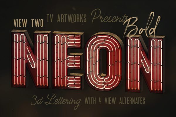 复古霓虹灯管3D立体英文字母PNG素材v2 Bold Neon 3D Lettering View 2