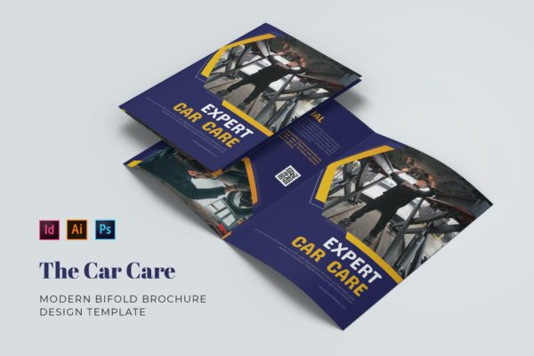 汽车保养主题双折页小册子/宣传册模板 Car Care Bifold Brochure