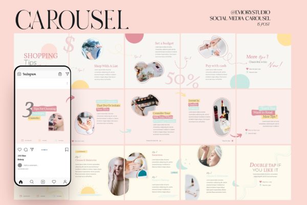 美容顾问Instagram推广社交广告轮播图模板 2021 Beauty Advisor – Carousel Instagram Template
