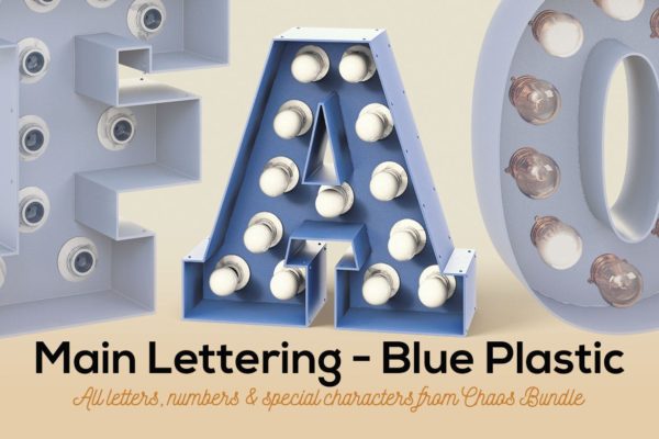 无框蓝色塑料灯罩灯泡效果装饰字体 Marquee Light Bulbs Chaos 7 – Blue Plast Lettering