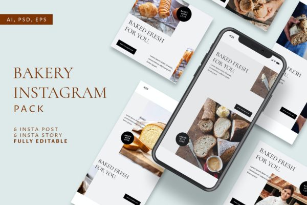 面包节/面包品牌Instagram故事和文章配图模板 Bakery Festival Instagram Stories & Post Pack
