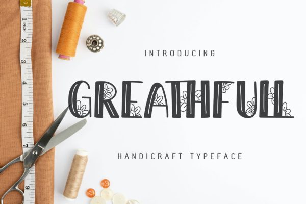 英文手绘花卉元素装饰字体 Greathfull | Handicraft Typeface