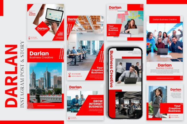 商业办公Instagram帖子和故事配图设计模板 Darlan Business – Instagram Post & Story Templates