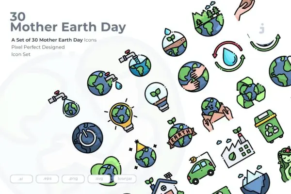 30个地球母亲日主题图标 30 Mother Earth Day Icons
