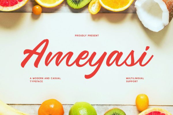 夏日清新活力感平面印刷英文字体 Ameyasi