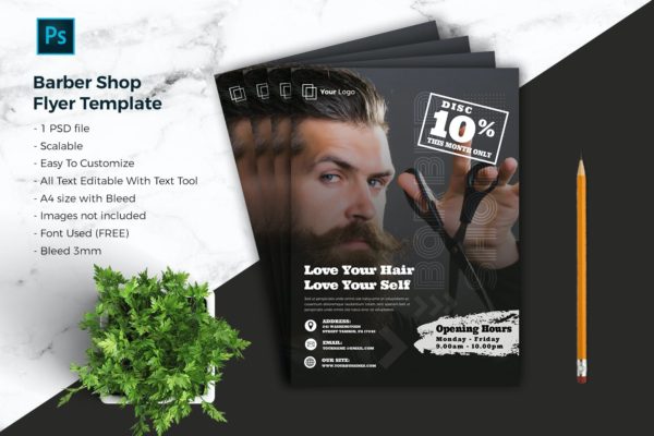 沙龙理发店海报传单模板v1 Barbershop Flyer Template vol.01