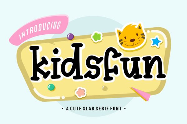 可爱儿童项目设计英文衬线字体 Kidsfun YH – Slab Display Font