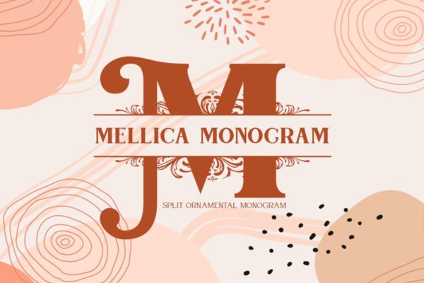 带花边字母拆分效果英文衬线字体 Mellica Split Monogram Font