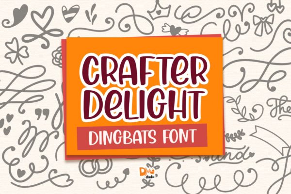 爱心元素围绕英文装饰字体 Crafter Delight Dingbats Font