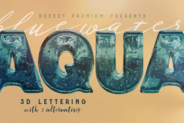 Aqua冰晶效果3D立体英文字体PNG素材 Aqua – 3D Lettering