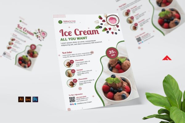 冰淇淋店菜单传单素材 Ice Cream Store Menu Flyer