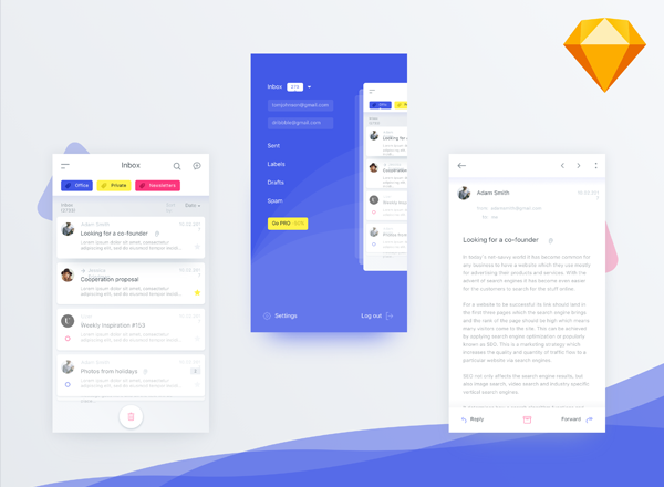 邮箱客户端 APP UI 套件 Mail client app (.sketch)