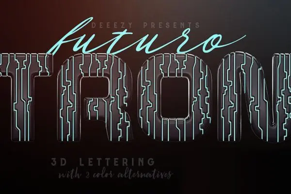 未来派TRON风格3D立体英文字体PNG素材 Tron Futuro – 3D Lettering